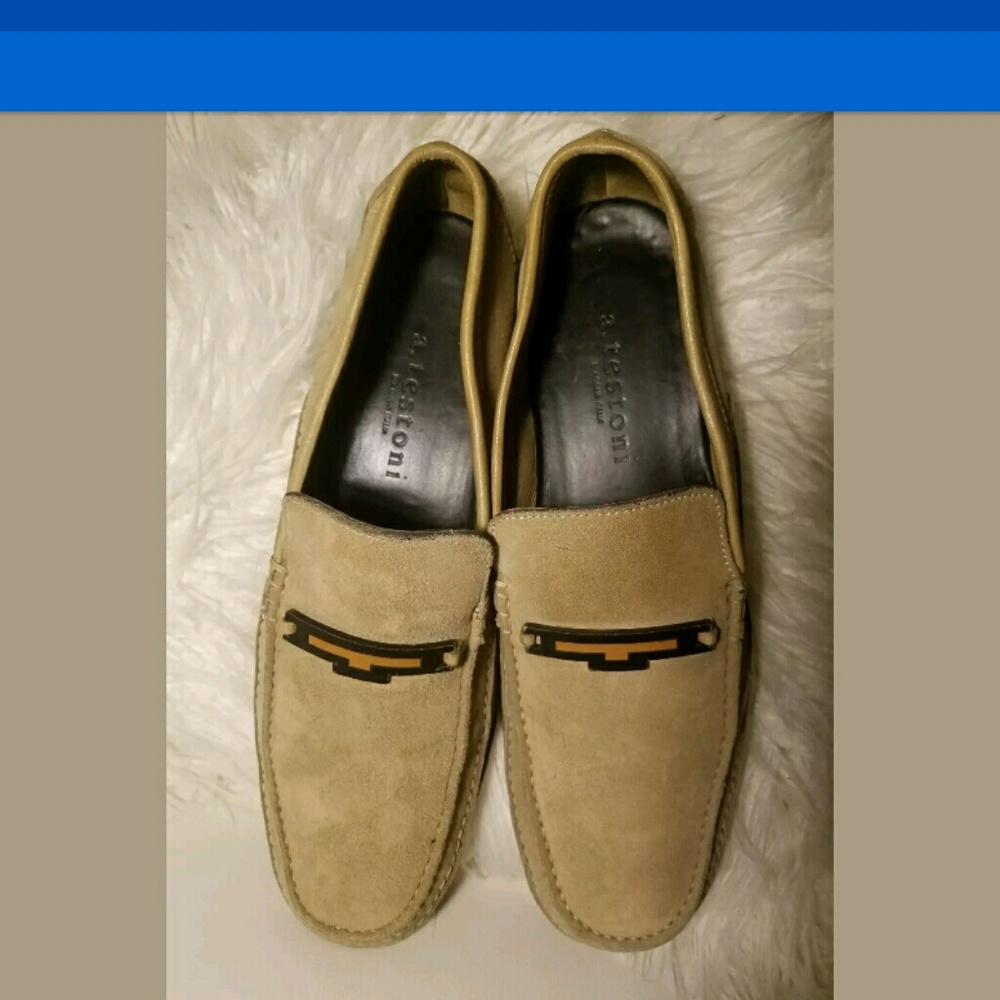 a.Testoni mens Suede/Leather shoes, Tan, US 10
